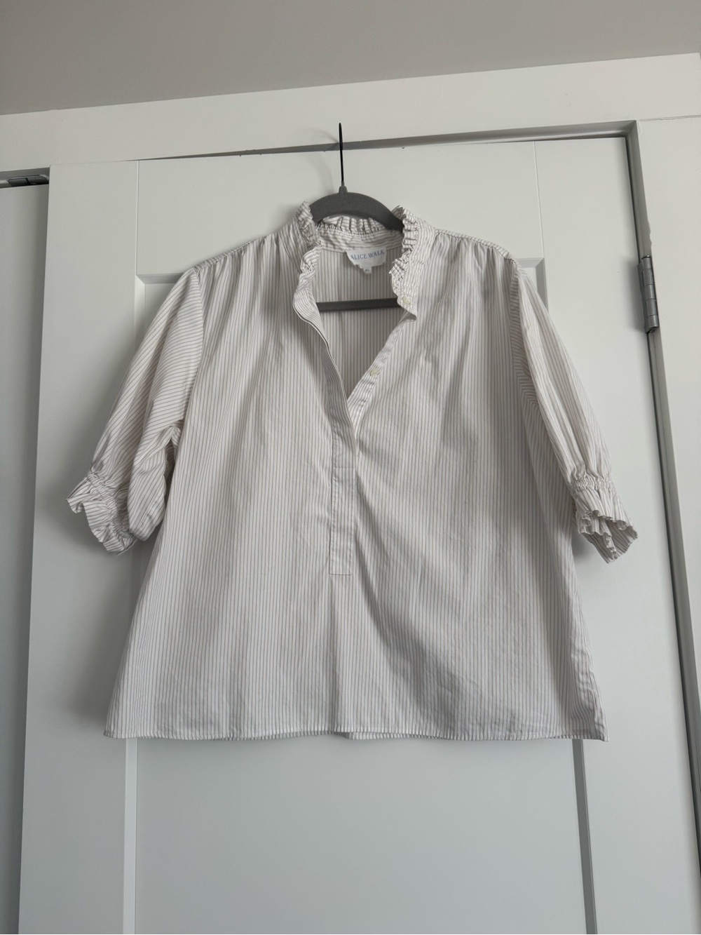 Alice Walk Cream Pinstripe Ruffle Collar Blouse